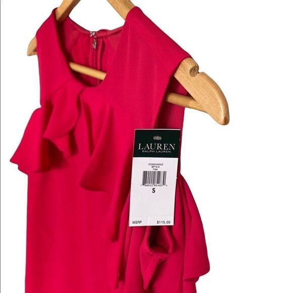 NWT Lauren Ralph Lauren Pink Cold Shoulder Blouse Crepe Ruffles Small - Picture 5 of 7